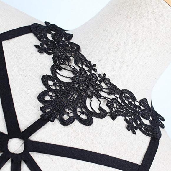 Black Strappy Hollow Cage Harness Choker Bralette - Picture 4 of 5